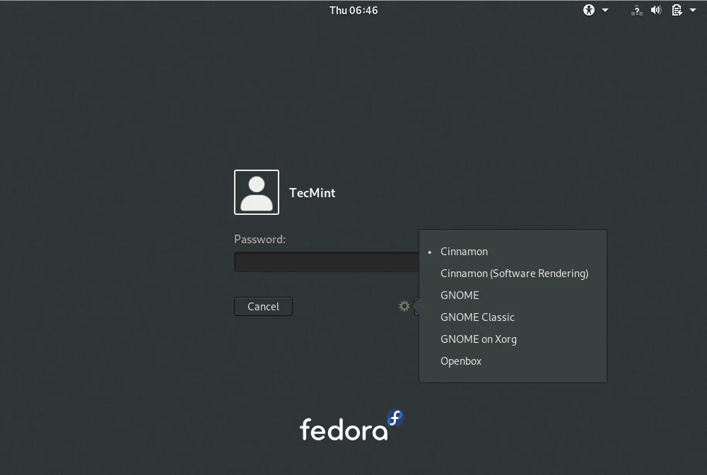 Выберите окружение рабочего стола в Fedora