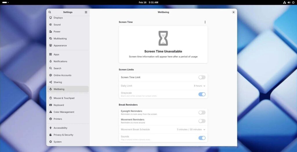 Новая панель самочувствия в настройках для отслеживания экранного времени