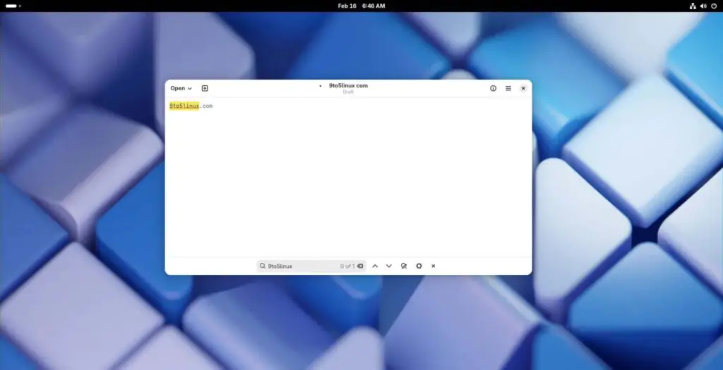 В бета-версии текстового редактора GNOME 48 строка поиска отображается в нижней части текстового поля