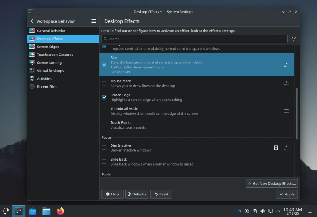 Включить Эффекты рабочего стола KDE