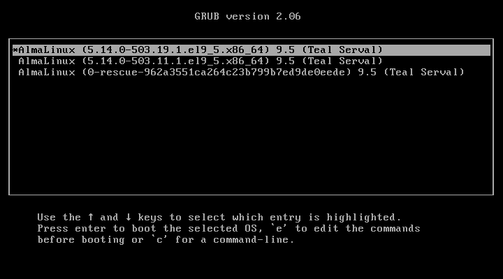 Меню AlmaLinux Grub