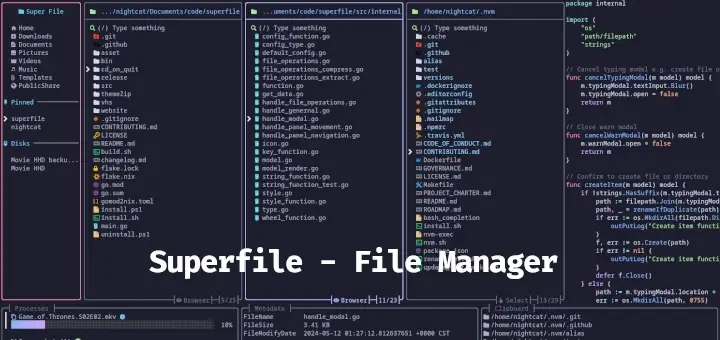 Superfile: современный, легкий файловый менеджер для терминала Linux