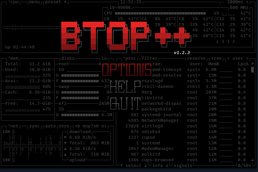 Выйти из инструмента btop