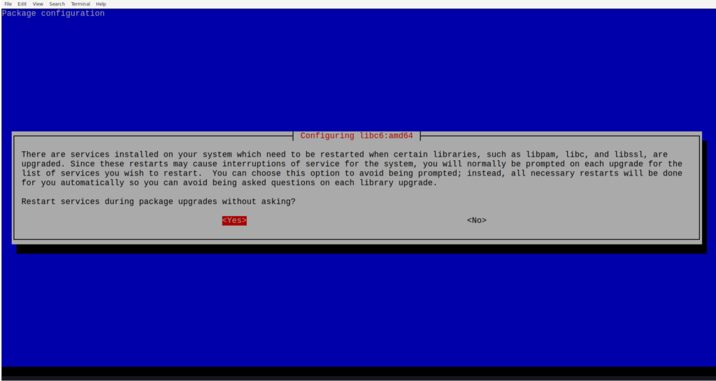 Перезапускайте службы во время обновления пакета без запроса