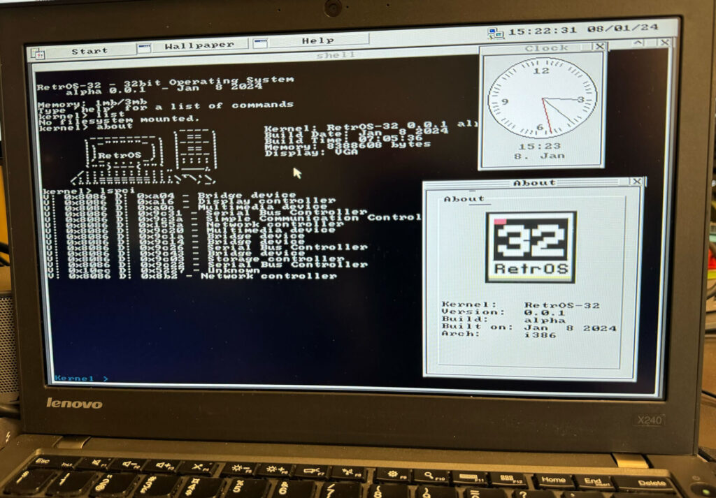 RetrOS-32 работает на старом ноутбуке Lenovo RetrOS-32 A x86 32-bit Hobby OS For Old Computers