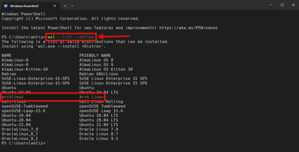 Официальный образ Arch Linux WSL Выпущен для ОС Windows