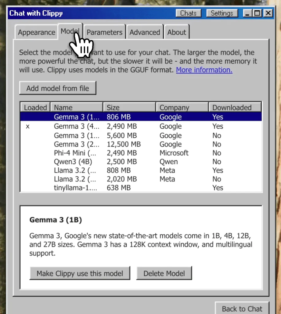 Настройки Clippy
