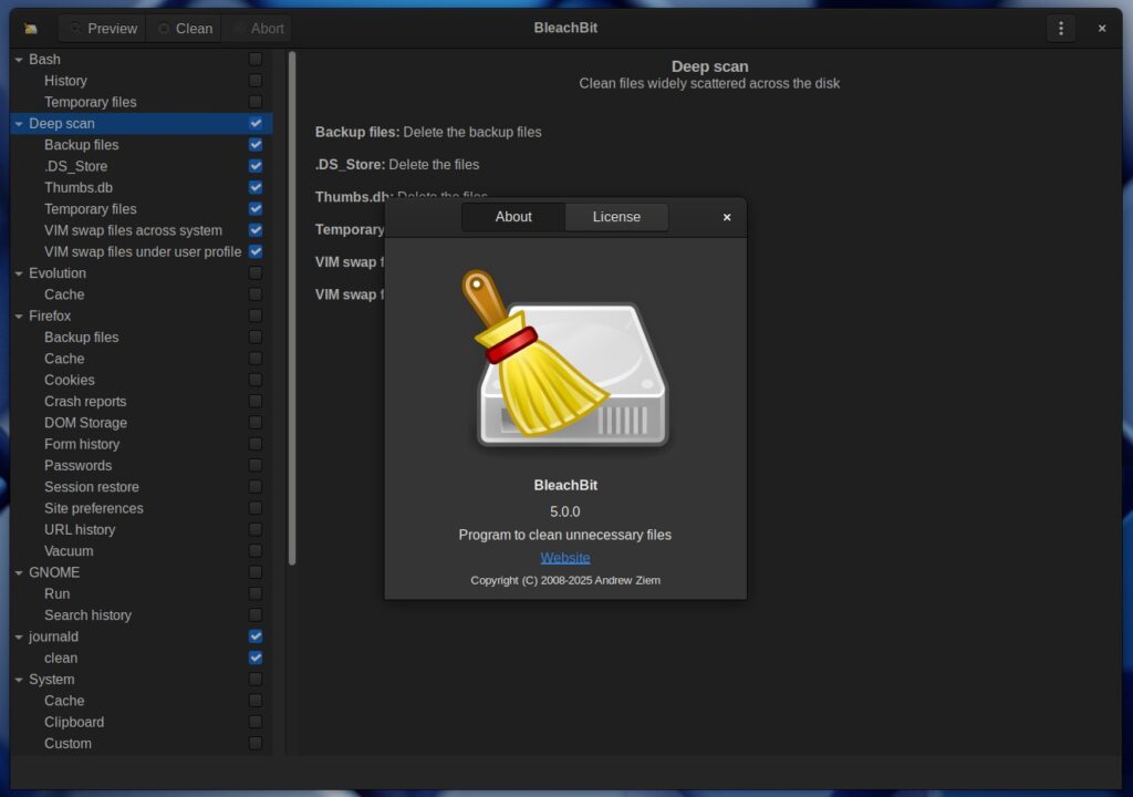 Утилита для очистки системы BleachBit 5.0