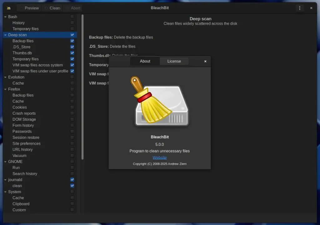 Утилита для очистки системы BleachBit 5.0