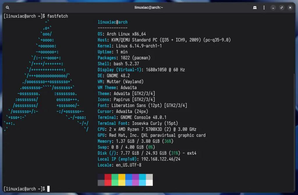 Fastfetch 2.45 — инструмент получения информации о системе.