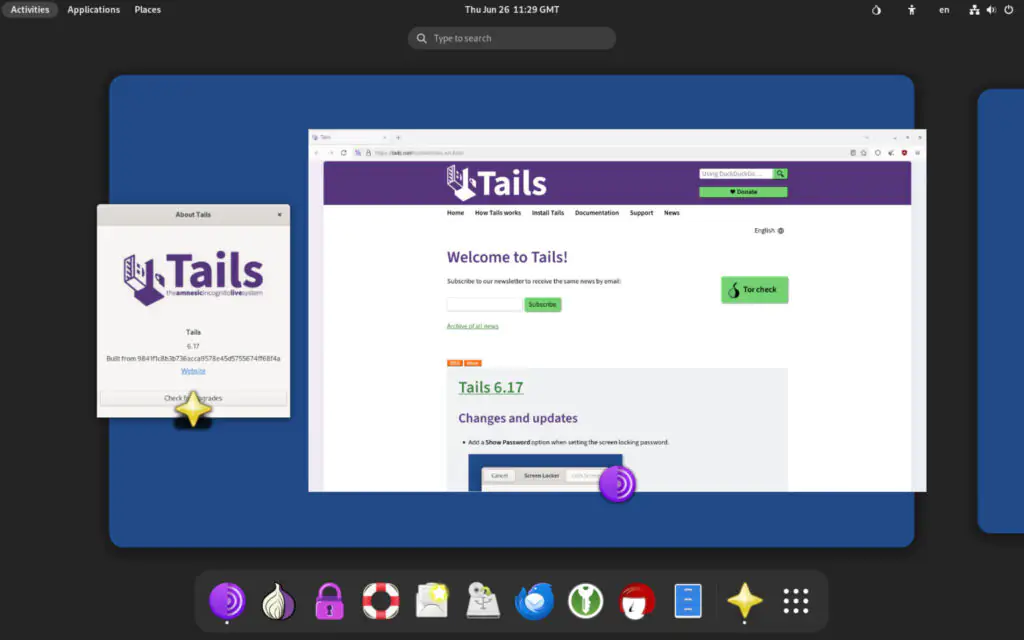 Tails 6.17 — дистрибутив Linux, ориентированный на конфиденциальность.