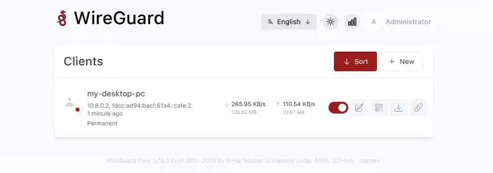 WireGuard Easy 15.0 — веб-интерфейс для администрирования WireGuard VPN.