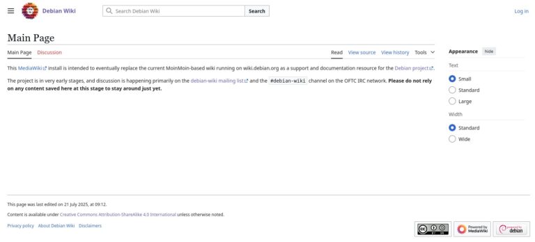 Новая, все еще находящаяся в разработке Debian Wiki.