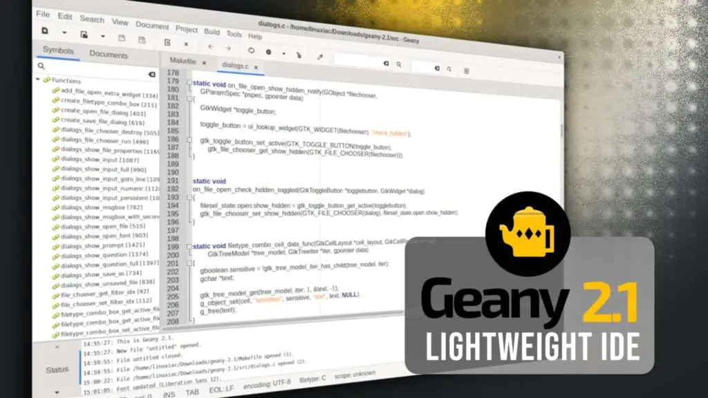 Облегченная IDE Geany 2.1 обеспечивает более плавный пользовательский интерфейс, новые типы файлов и поддержку тем