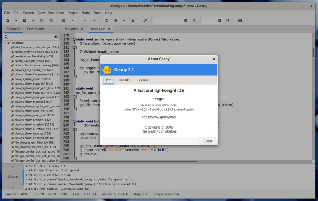 Интегрированная среда разработки Geany 2.1