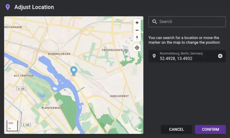 Диалоговое окно Настройки местоположения