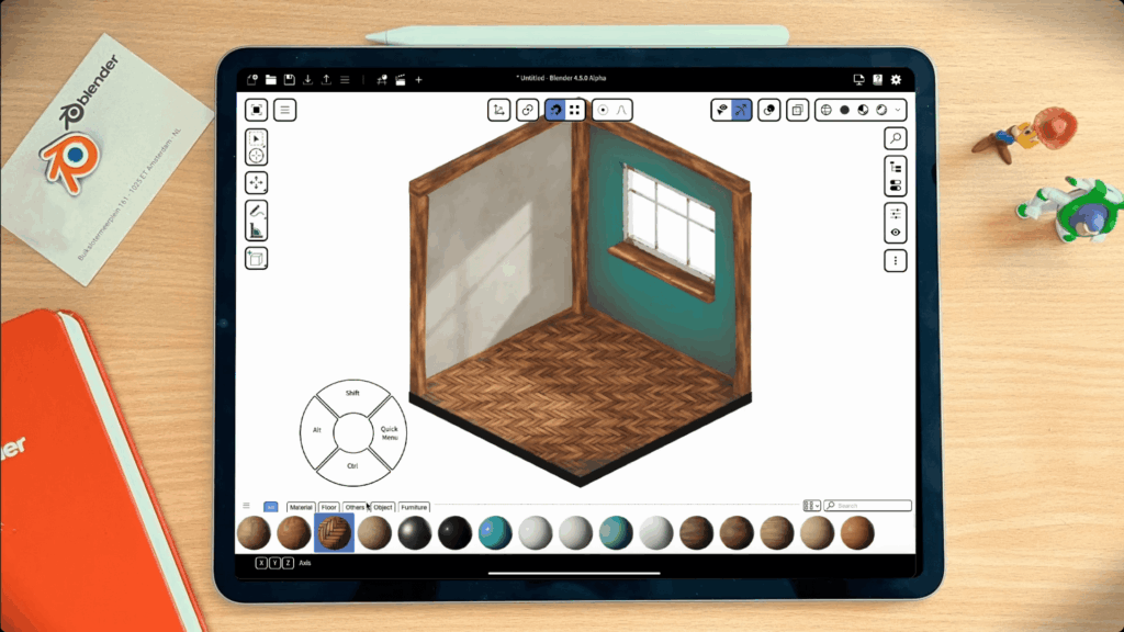 Макет показывает, как выглядит интерфейс Blender на iPad