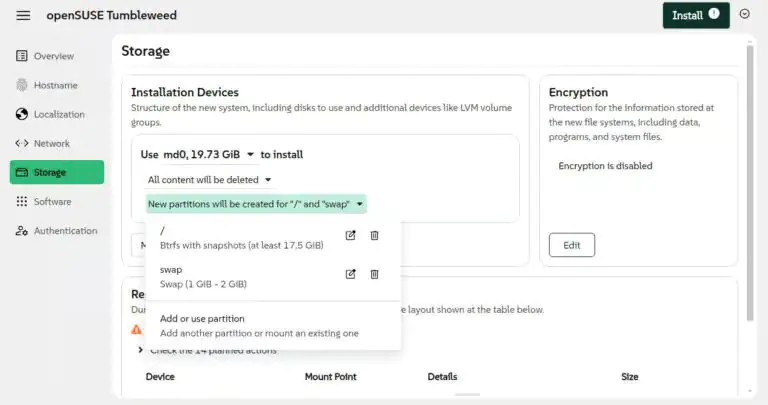 Конфигурация RAID для установщика Agama 16.