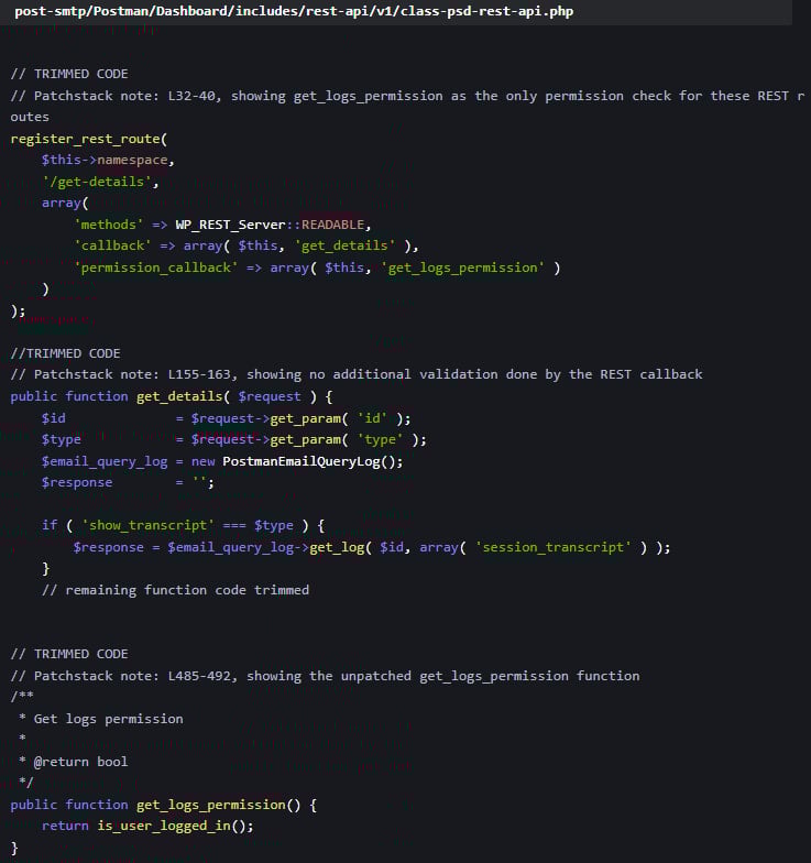 Уязвимый кодИсточник: PatchStack