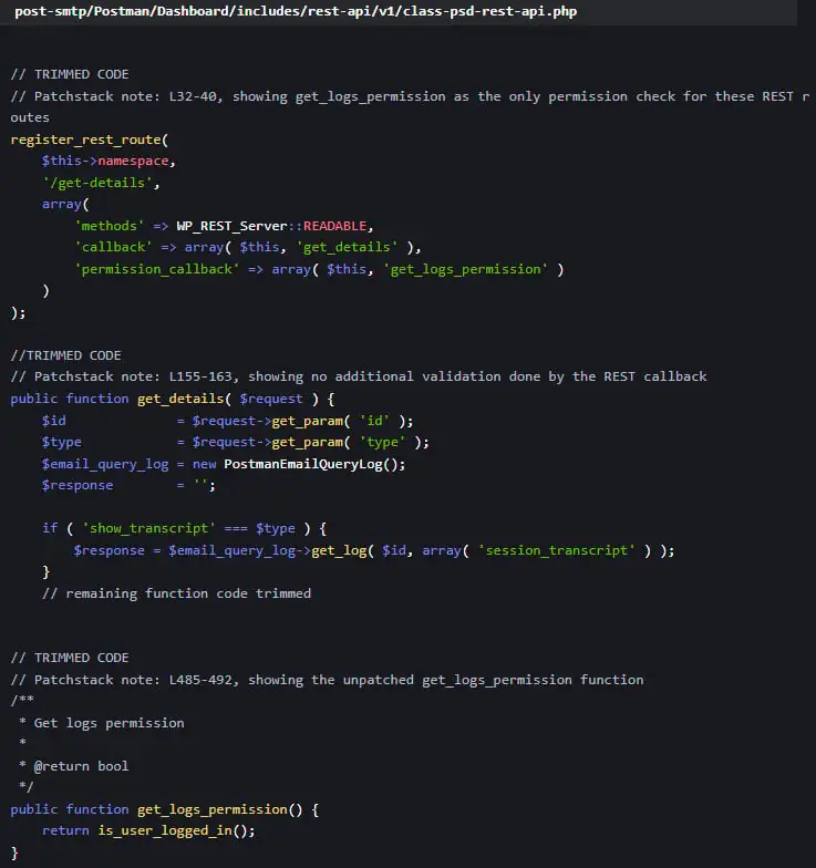 Уязвимый кодИсточник: PatchStack