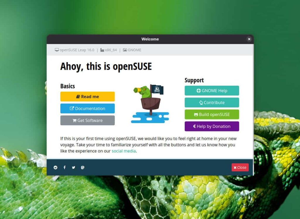Текущее приветственное сообщение openSUSE.