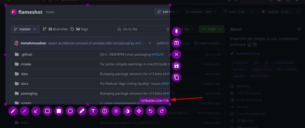Инструмент для создания скриншотов Flameshot 13.0