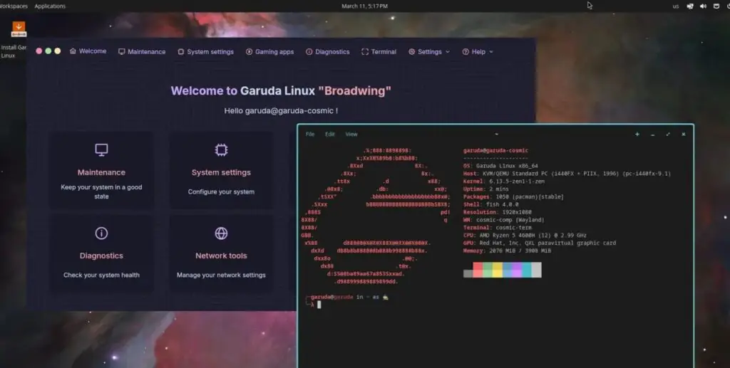 Garuda Linux представляет новую версию COSMIC