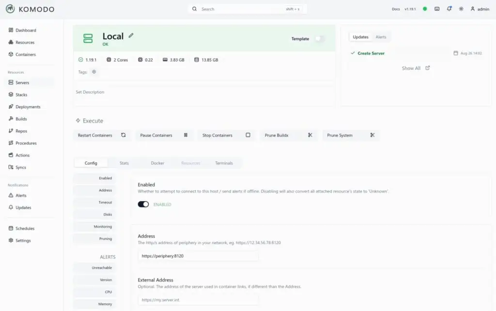 Веб-интерфейс администратора Komodo 1.19