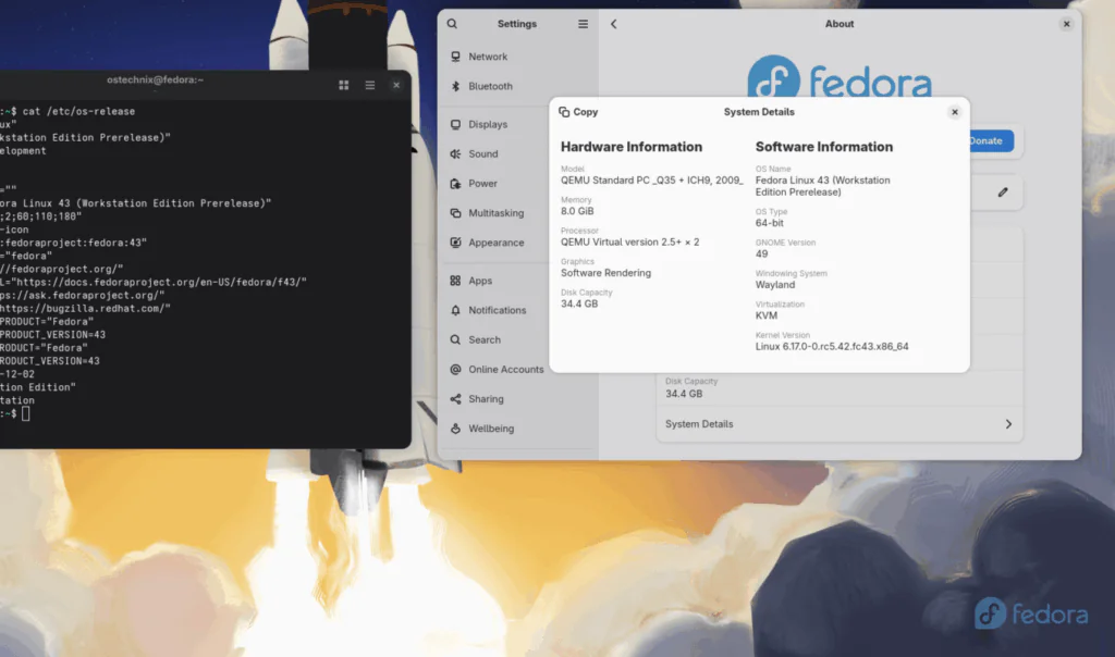 Проверьте версию Fedora 43
