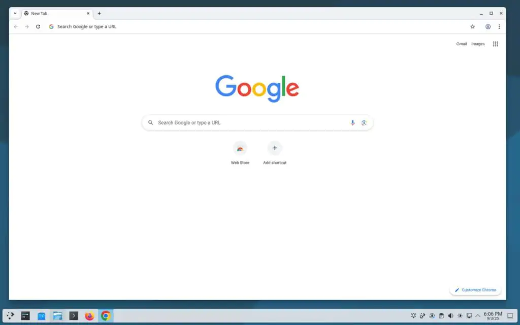 Браузер Google Chrome, работающий на Debian 13 «Trixie».