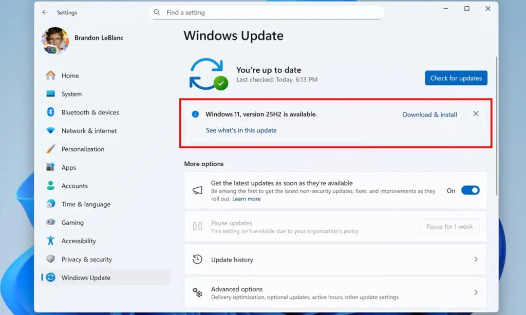 Microsoft готовит к выпуску Windows 11 25H2