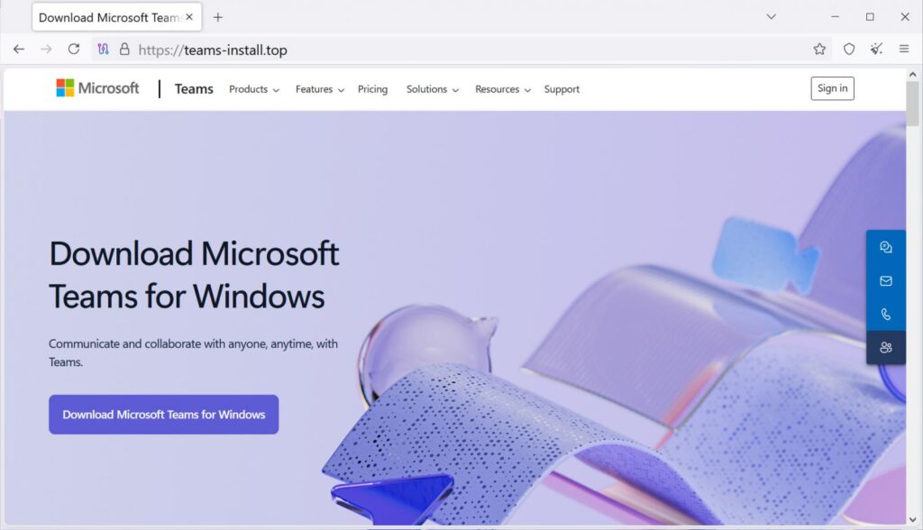 Поддельный сайт Microsoft Teams, распространяющий установщик вредоносного ПО OysterИсточник: Blackpoint