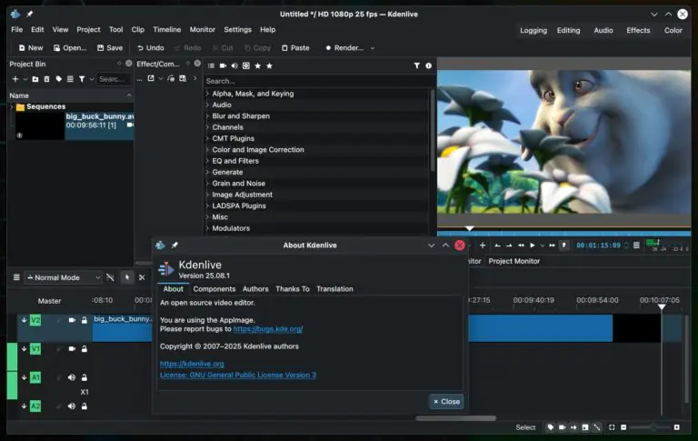 Kdenlive 25.08.1 — бесплатный видеоредактор с открытым исходным кодом.