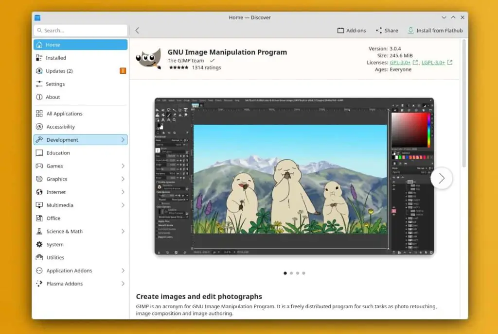 Основной способ установки программного обеспечения в KDE Linux — использование Flatpaks.