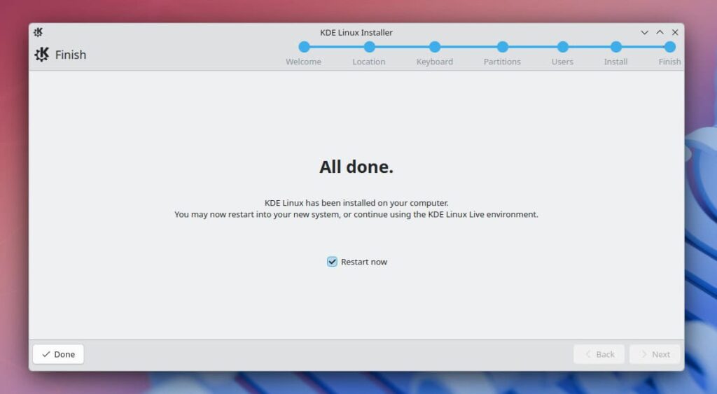 Установщик KDE Linux.