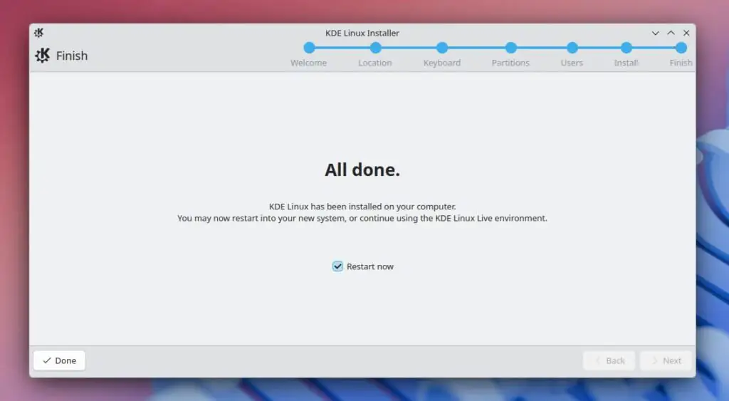 Установщик KDE Linux.