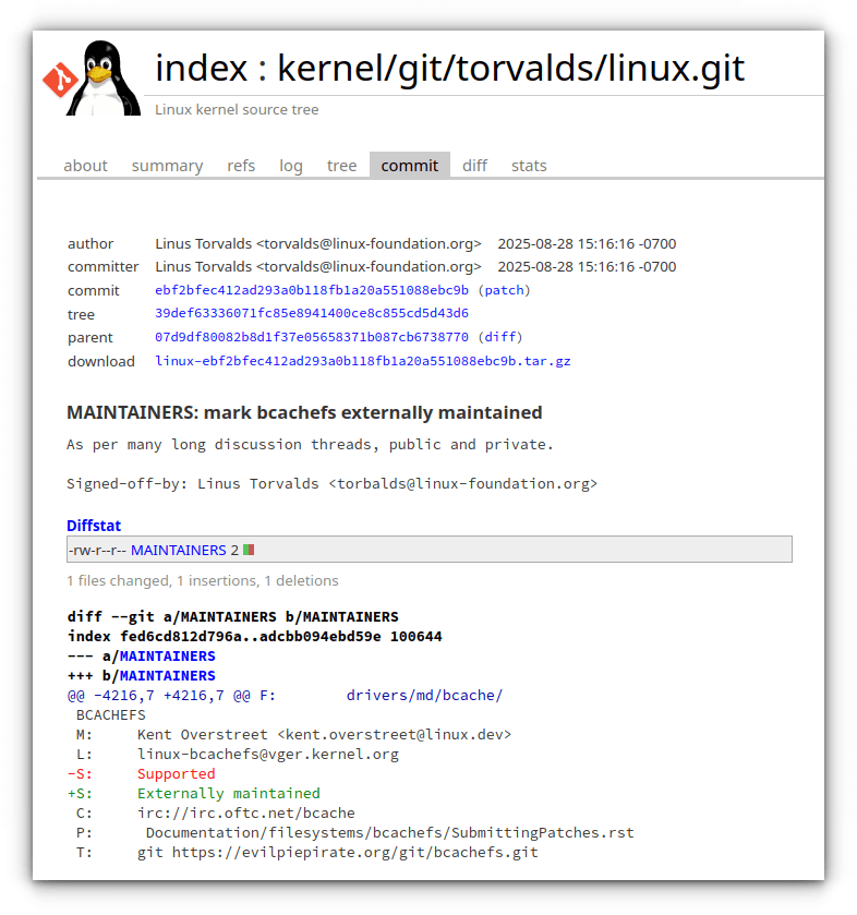 Bcachefs теперь поддерживается извне