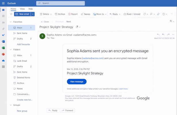 Отправка зашифрованных писем за пределы Gmail (Google)