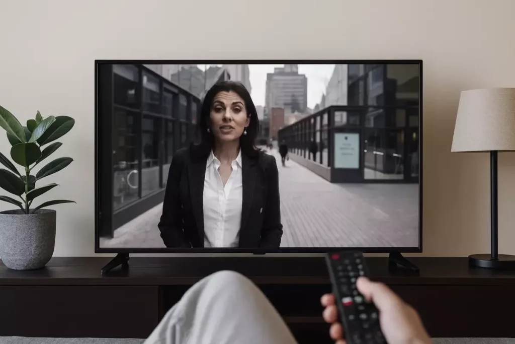 Британский телеканал транслирует документальный фильм об увольнениях, связанных с ИИ, и в самом конце показывает, что ведущая... является ИИ