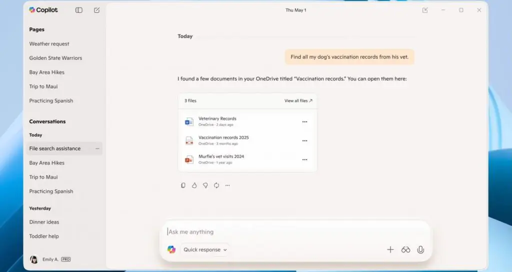 Помощник выполняет поиск в файлах OneDrive (Microsoft)