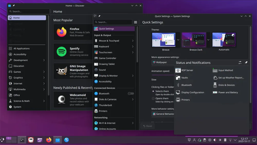 Интерфейс новой среды рабочего стола для Linux, KDE Plasma. Фото: KDE.
