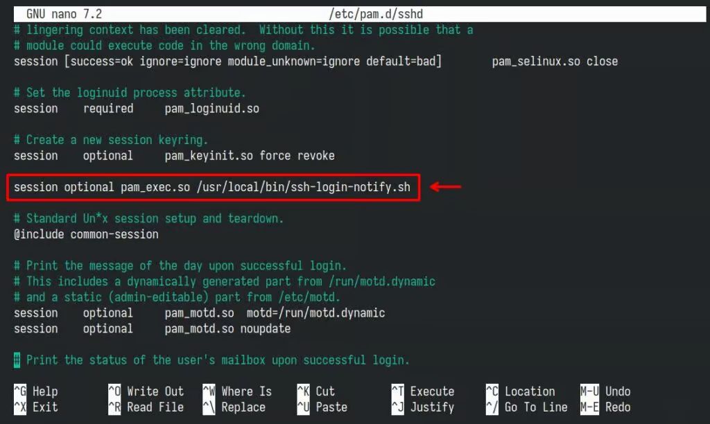 Включите оповещения о входе в SSH с помощью PAM.