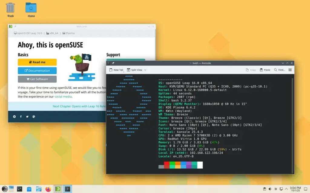 Система была успешно обновлена до openSUSE Leap 16 с Leap 15.6.