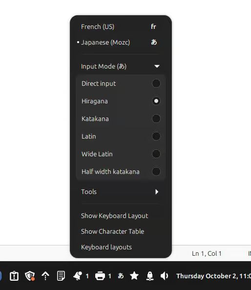 Клавиатурный апплет Cinamon.