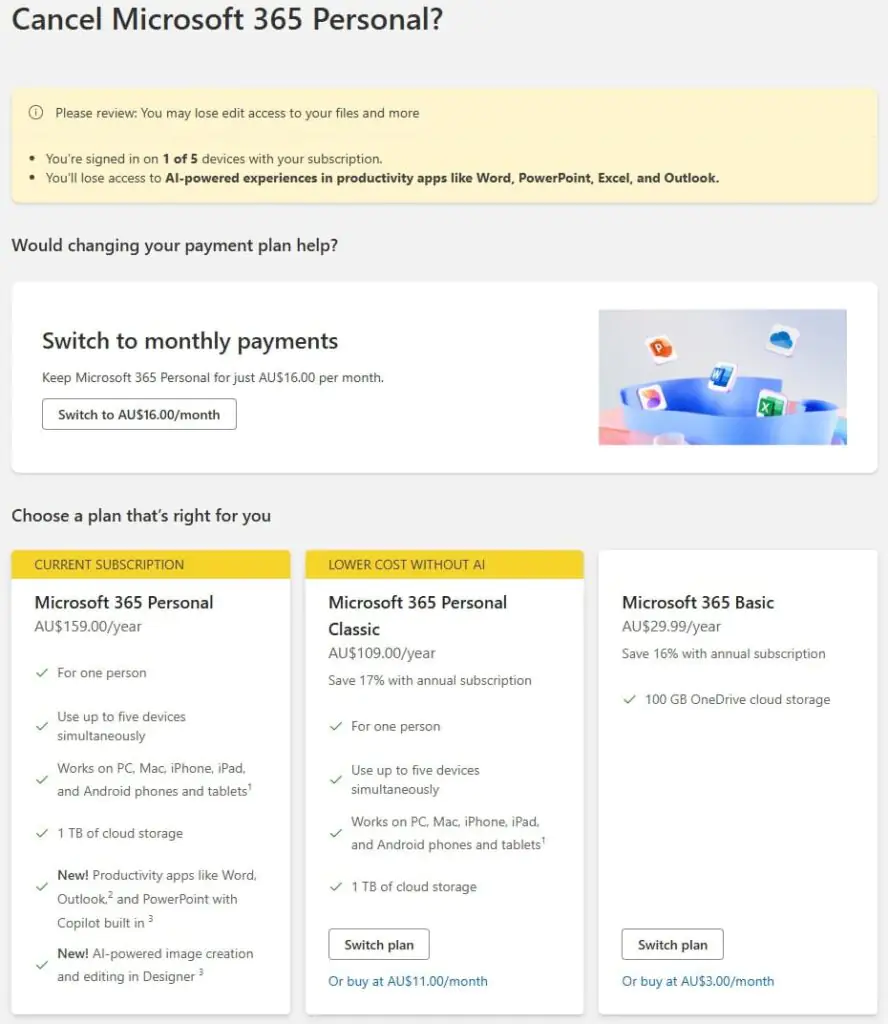 Шаг отмены с отображением всех доступных вариантовИсточник: ACCC