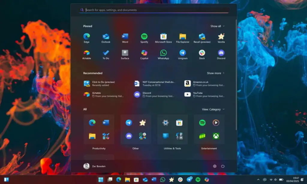 Microsoft представляет новое меню "Пуск" для Windows 11