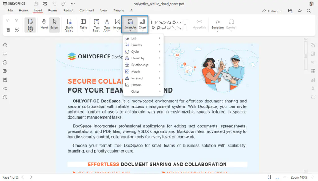 ONLYOFFICE Docs 9.1 — редактор PDF