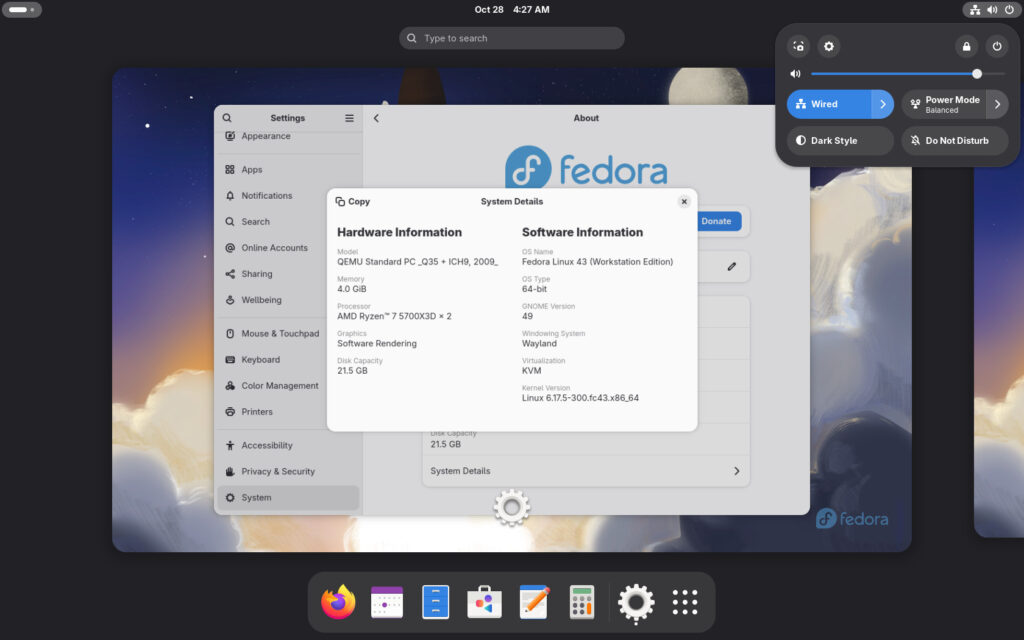 Fedora Workstation 43 GNOME Edition