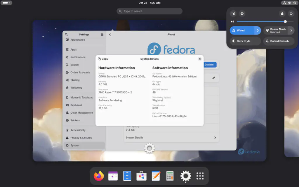Fedora Workstation 43 GNOME Edition