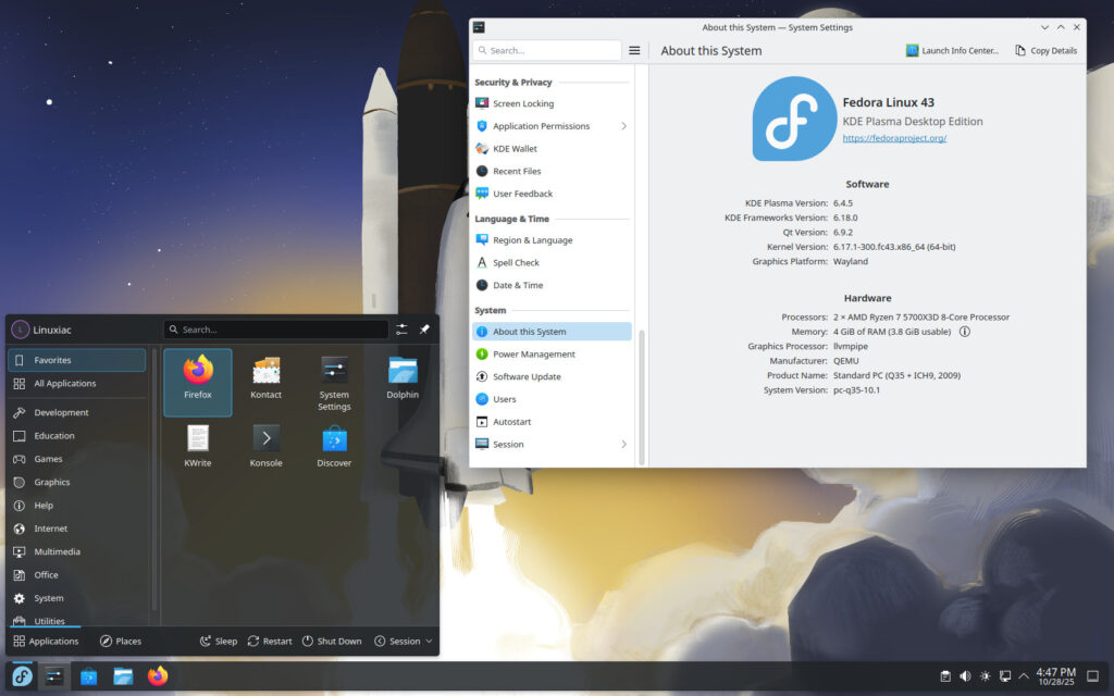 Fedora Workstation 43 KDE Edition